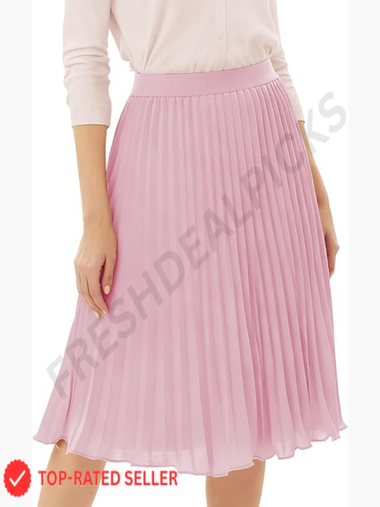 Pleated Chiffon A-Line Midi Skirt High Waist Flowy Swing Elegant Chic